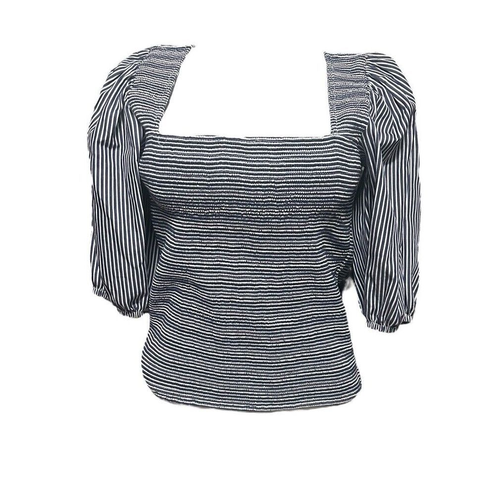 Nation LTD Black & White Striped Square-Neck Puff Sleeve Top